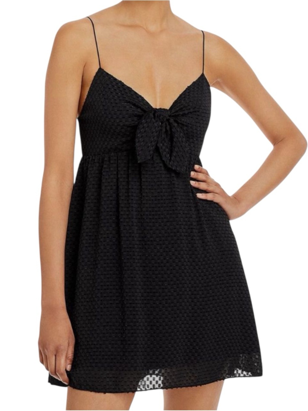 Alice + Olivia Melvina Black Tie Front Babydoll Mini Dress